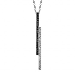 COLLIER ARGENT RHODIE FORME Y BATONS OXYDES BLANCS SERTIS ET