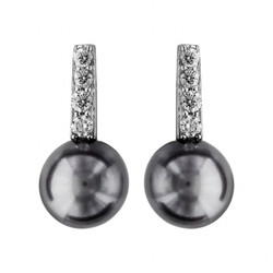 BOUCLES D'OREILLES TIGE ARGENT RHODIE PERLE SYNTHETIQUE GRIS