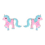 Boucles d&#039;oreilles clous argent poney rose et bleu