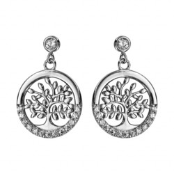 BOUCLES D'OREILLES TIGE ARGENT RHODIE ARBRE DE VIE OXYDES BL