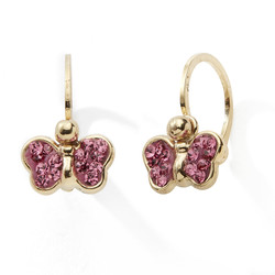 Boucles d'oreilles brisure papillon cristaux rose or jaune