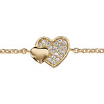 BRACELET PLAQU OR DOUBLE COEUR PAVE OXYDES BLANCS ET LISSE 