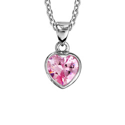 collier argent coeur rose