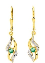 Boucles d'oreilles pendante emeraude or jaune