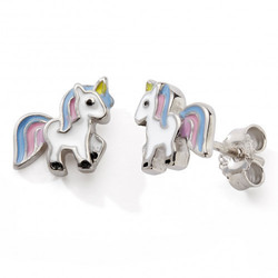 Boucle d'oreille argent licorne laqu