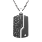COLLIER ACIER PENDENTIF RECTANGULAIRE PVD NOIR 30 X 18MM PANS ARRONDI 50+5CM