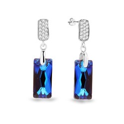 Boucles d'Oreilles Queen Baguette argent rhodi  Cristal