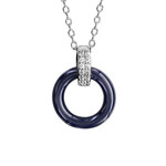 COLLIER ARGENT RHODIE DOUBLE ANNEAU 1 CERAMIQUE BLEU MARINE 