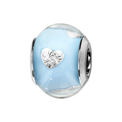 Charms coulissant argent rhodi Murano Bleu clair