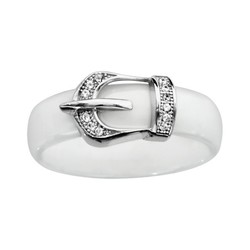 BAGUE ARGENT RHODIE CERAMIQUE BLANCHE MOTIF CEINTURE OXYDES