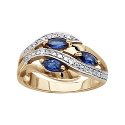 Bague plaqu or 3 navettes bleu et oxydes blancs