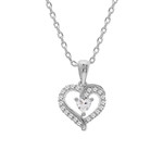 COLLIER ARGENT RHODIE PENDENTIF COEUR OXYDES BLANCS 42+3CM