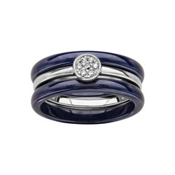 BAGUE ARGENT RHODIE DOUBLE ANNEAU CERAMIQUE BLEU MARINE ET 1