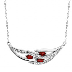 COLLIER ARGENT RHODIE 3 NAVETTES PIERRES ROUGE SYNTHETIQUE E