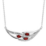 COLLIER ARGENT RHODIE 3 NAVETTES PIERRES ROUGE SYNTHETIQUE E