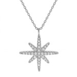 COLLIER ARGENT RHODIE PENDENTIF ETOILE OXYDES BLANCS SERTIS 