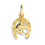 Pendentif fer et tte cheval or jaune 9 carats