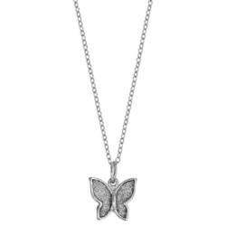 Collier argent rhodi papillon glitter