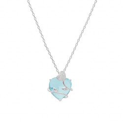 COLLIER ARGENT PLATIN PENDENTIF COEUR OXYDE BLEU CIEL AVEC 