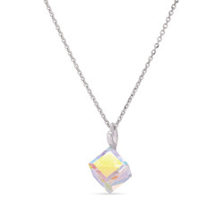 Collier Cube argent rhodi  cristal