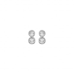 BOUCLES D'OREILLES TIGE ARGENT RHODIE 2 OXYDES BLANCS SERTIS