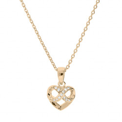 COLLIER PLAQU OR COEUR ET INFINI OXYDES BLANCS