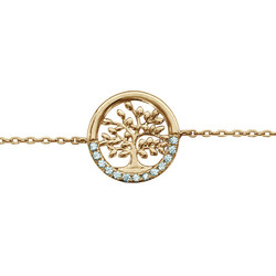 BRACELET PLAQU OR ARBRE DE VIE OXYDES BLANCS SERTIS 16+3CM