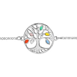 BRACELET ARGENT RHODIE ARBRE DE VIE RESINE MULTI COULEURS