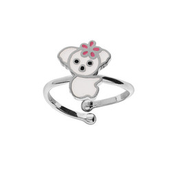 BAGUE ARGENT RHODIE KOALA RESINE BLANCHE RGLABLE