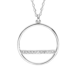 COLLIER ARGENT RHODIE PENDENTIF CERCLE ET BARETTE OXYDES BLA