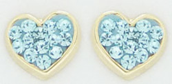 Boucles d'oreilles coeur cristaux bleu or jaune 9 carats