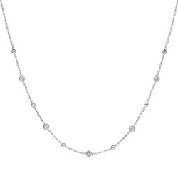 COLLIER ARGENT RHODI� 5 OXYDES BLANCS SERTIS ET BOULES