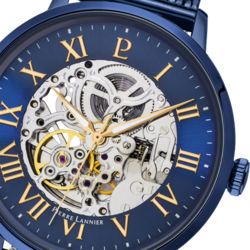 Montre Homme Automatique Squelette Bleu bracelet milanais 